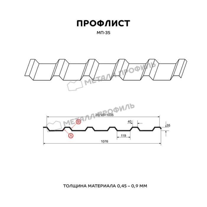 Профлист Металл Профиль МП35 0.7 Полиэстер RAL 7024 Серый графит A фото 2