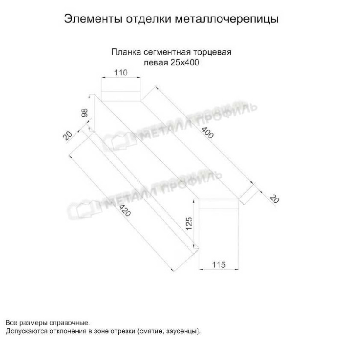 Планка сегментная торцевая левая 400 мм (PURMAN-20-Tourmalin-0.5) фото 2