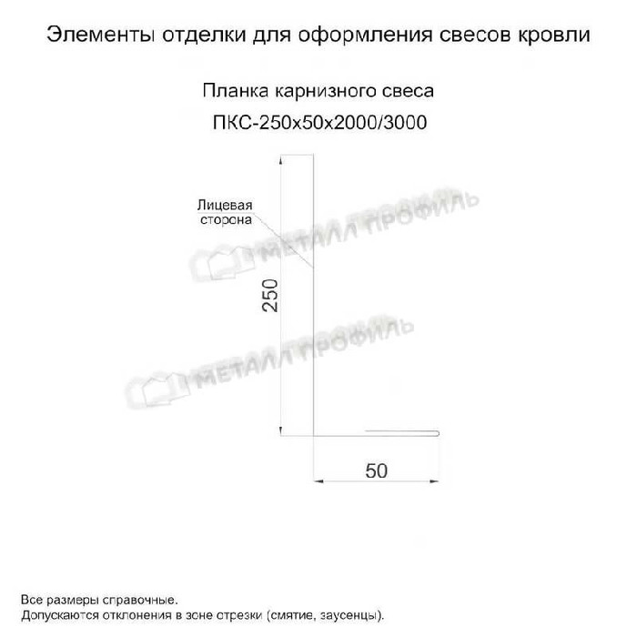 Планка карнизного свеса 250х50х2000 (PURMAN-20-Galmei-0.5) фото 2